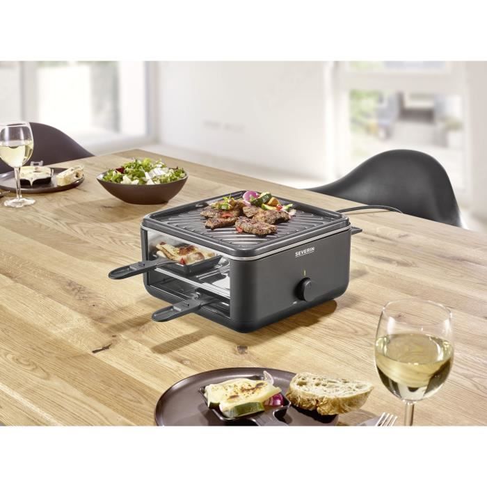 Raclette Grill - SEVERIN - RG2360 - 4 people - Compact - Plate 24 x 24 cm - Includes 4 pans and spatulas - Black