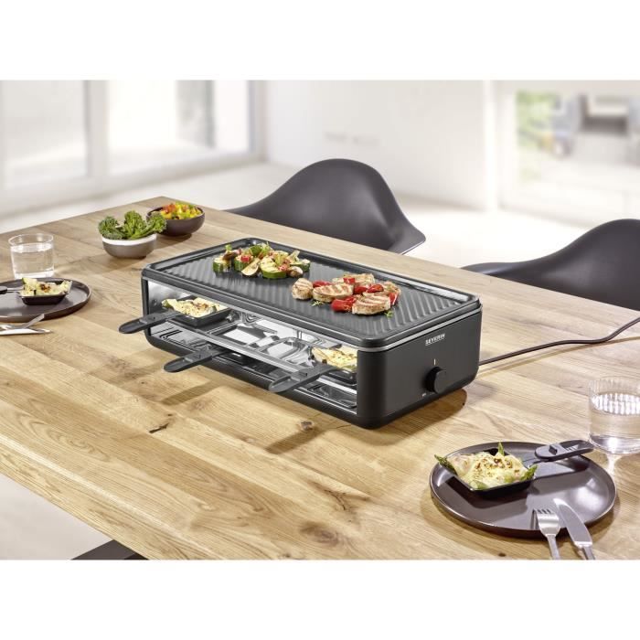 Raclette machine - SEVERIN - RG2365 - 8 people - Ceramic cooking plate 48 x 24 cm - Raclette grill 1300 W - Black