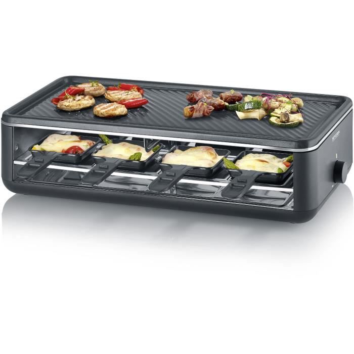 Raclette machine - SEVERIN - RG2365 - 8 people - Ceramic cooking plate 48 x 24 cm - Raclette grill 1300 W - Black