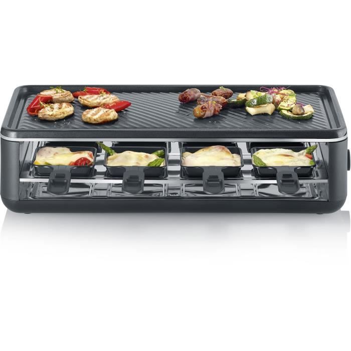 Raclette machine - SEVERIN - RG2365 - 8 people - Ceramic cooking plate 48 x 24 cm - Raclette grill 1300 W - Black