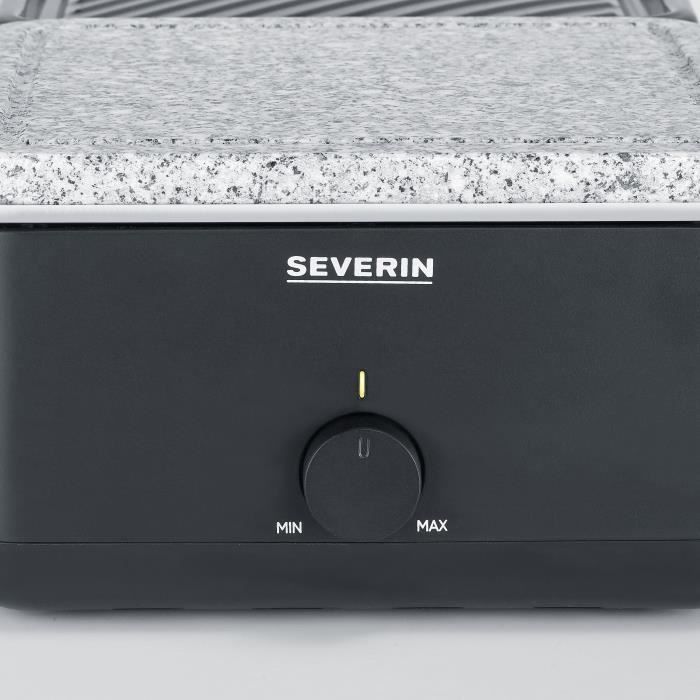 Raclette Grill - SEVERIN - RG2366 - 8 people - Natural Stone and Reversible Cooking Plate - 8 pans - Black