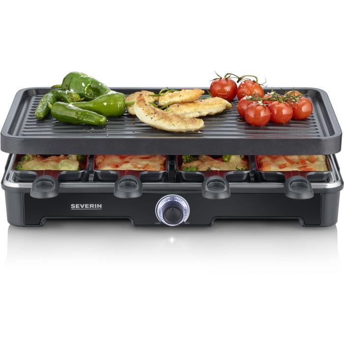 Raclette machine - SEVERIN - RG9670 - 8 people - Large non-stick cooking plate 41.7 x 26.3 cm - 1400 W - Black