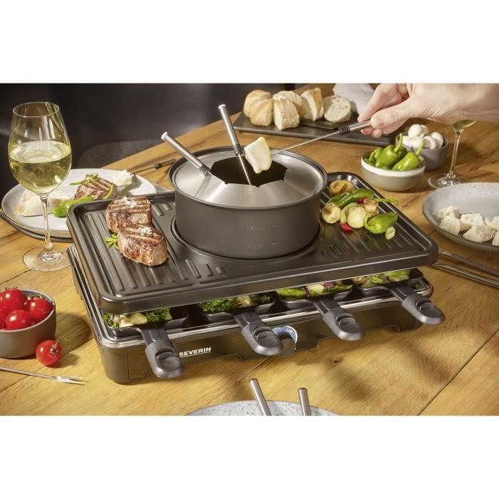 Raclette-Fondue combination - SEVERIN - RG2347 - 8 people - Fondue pot with 8 forks and 8 spatulas - Black