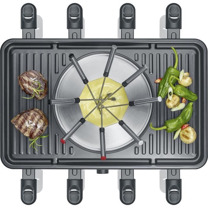 Raclette-Fondue combination - SEVERIN - RG2347 - 8 people - Fondue pot with 8 forks and 8 spatulas - Black