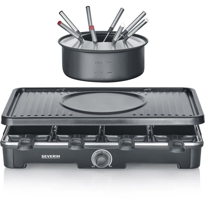 Raclette-Fondue combination - SEVERIN - RG2347 - 8 people - Fondue pot with 8 forks and 8 spatulas - Black