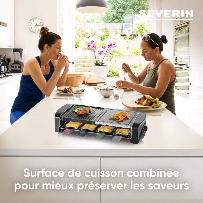 8-Person Raclette Machine - SEVERIN - RG9690 - Combined cooking plates: natural stone + nonstick surface - 1400W