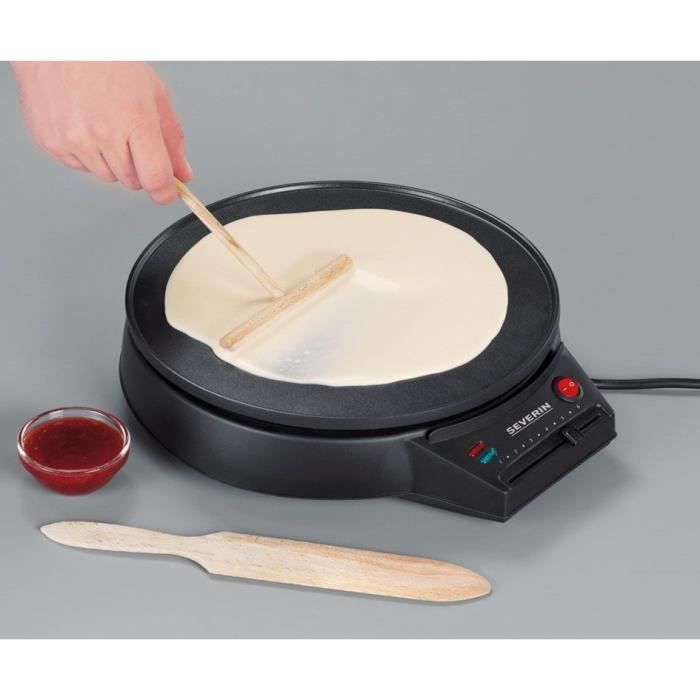 SEVERIN CM2198 - Crepiere diameter 30cm 1000W - Adjustable thermostat - Includes crepe spatula and wooden dough distributor - Black