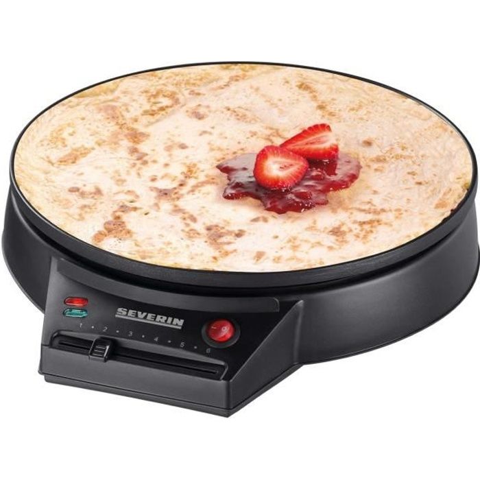 SEVERIN CM2198 - Crepiere diameter 30cm 1000W - Adjustable thermostat - Includes crepe spatula and wooden dough distributor - Black