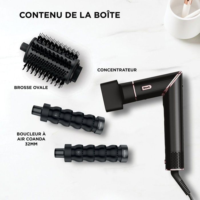 2 in 1 Hair Dryer & Blow Styler - SHARK FLEXSTYLE - HD426EU - 3 Accessories - Black and Rose Gold - 1400 W