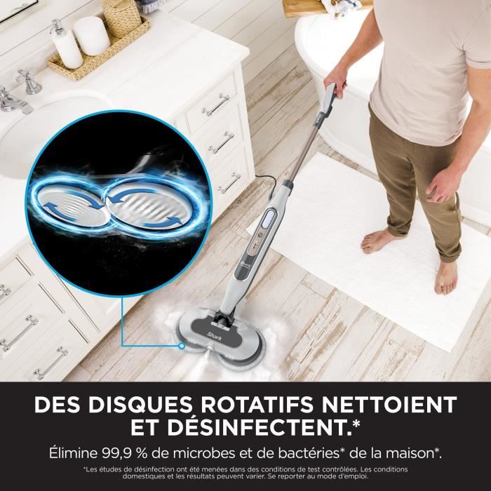 SHARK S8201EU Steam Mop - Automatic Steam Mop - 2 rotating pads - 3 steam settings - Removes stains and dirt