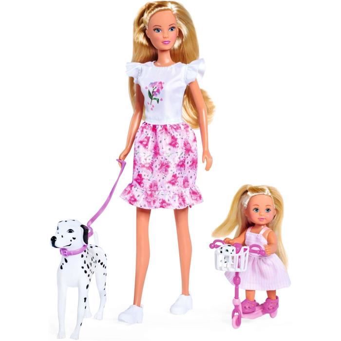 Steffi Love Dalmatian doll + Evi Love - 2 dolls 29 and 12 cm - 2 Dalmatian figurines - Evi scooter - From 3 years old