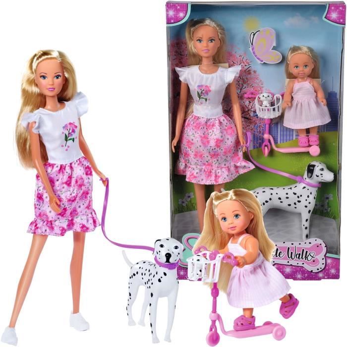Steffi Love Dalmatian doll + Evi Love - 2 dolls 29 and 12 cm - 2 Dalmatian figurines - Evi scooter - From 3 years old