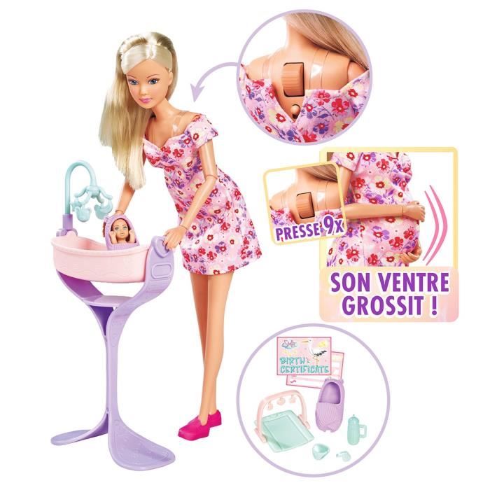 Smoby - Steffi Love - Future Mom - Pregnant mannequin doll (29cm) - Baby accessories - Button to make your belly grow