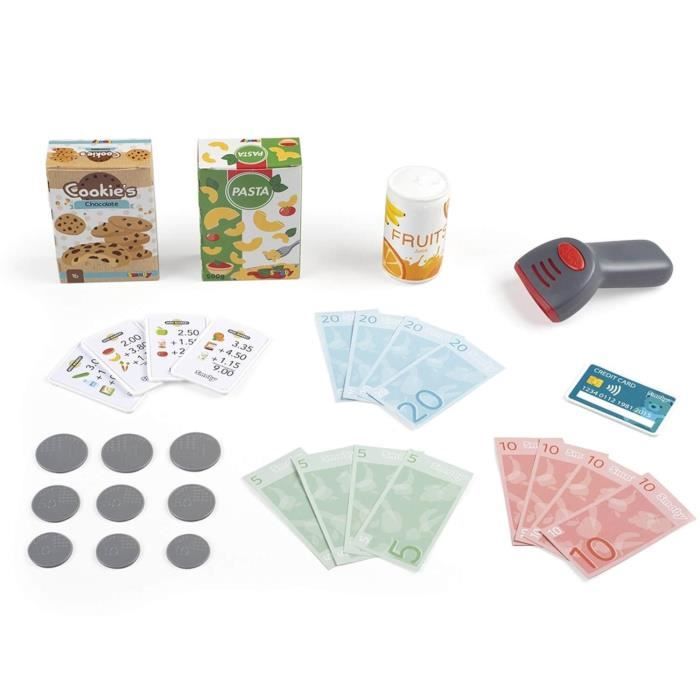 Smoby - Cash register - 30 accessories included - Calculator and Scanner with sound and light - Made in France - From 3 years old