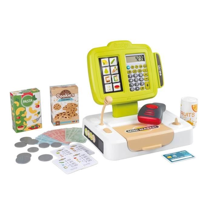 Smoby - Cash register - 30 accessories included - Calculator and Scanner with sound and light - Made in France - From 3 years old