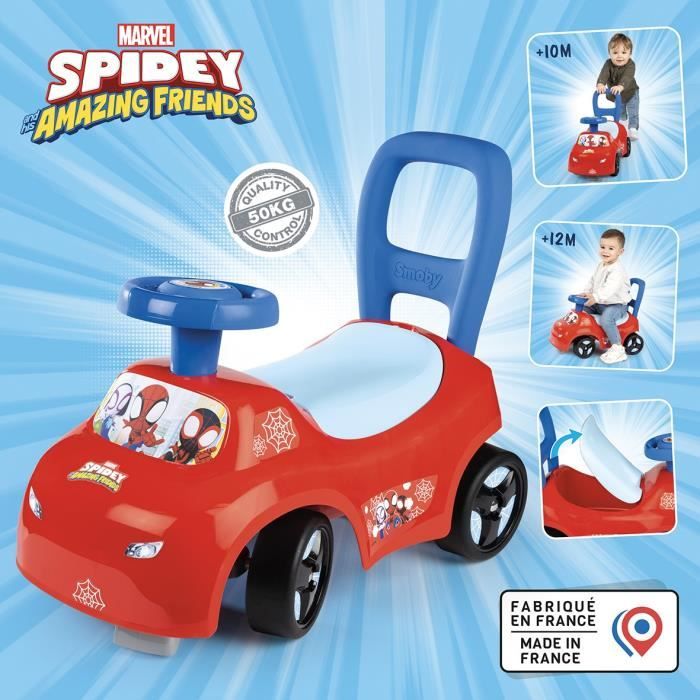 Smoby - 2 in 1 child car carrier - Spidey - Underseat storage + horn - From 10 months - Made in France