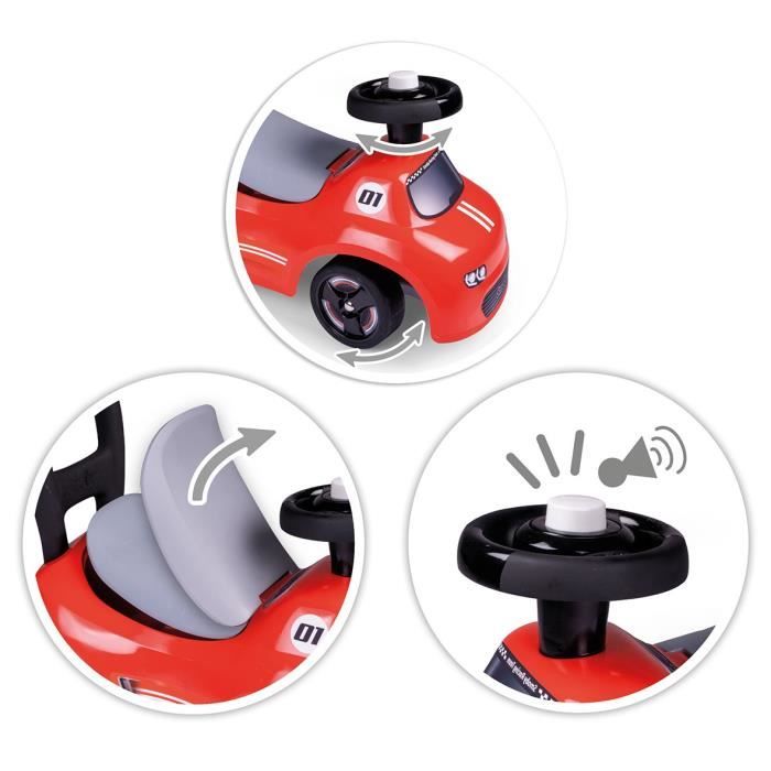 Smoby - 2 in 1 child carrier - Red car - Underseat storage + horn - From 10 months - Made in France
