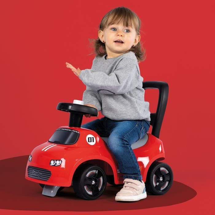 Smoby - 2 in 1 child carrier - Red car - Underseat storage + horn - From 10 months - Made in France