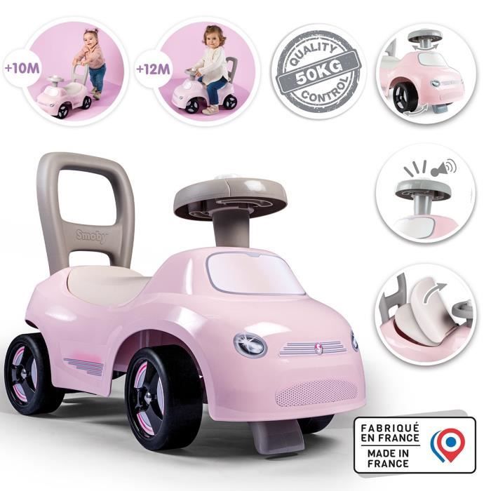 Smoby - 2 in 1 child carrier - Pink car - Underseat storage + horn - From 10 months - Made in France