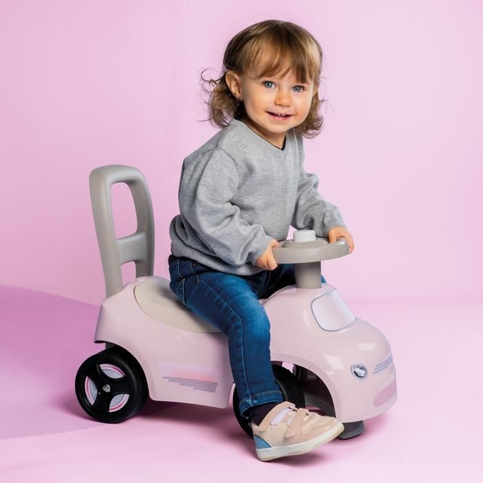 Smoby - 2 in 1 child carrier - Pink car - Underseat storage + horn - From 10 months - Made in France