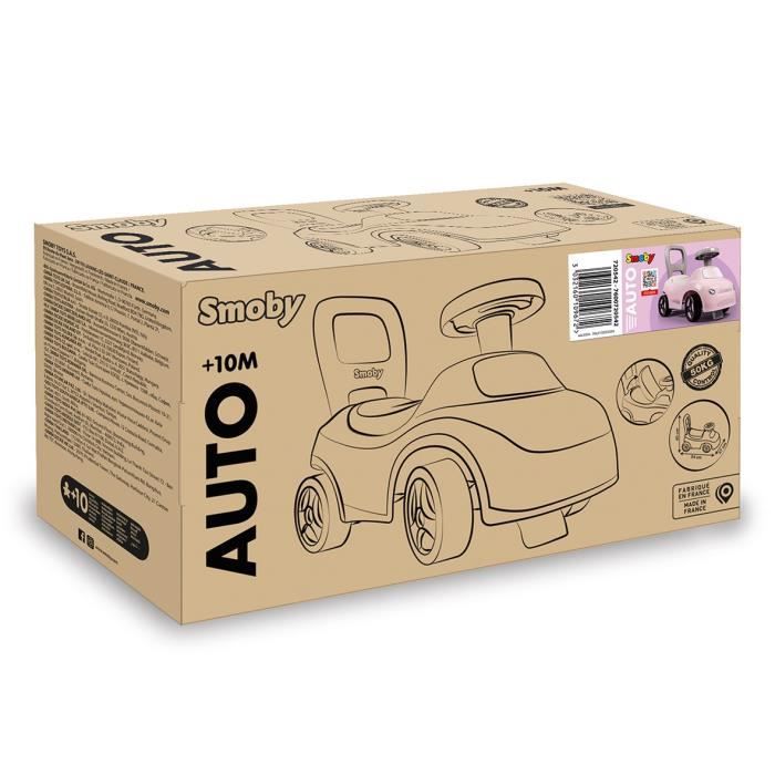 Smoby - 2 in 1 child carrier - Pink car - Underseat storage + horn - From 10 months - Made in France