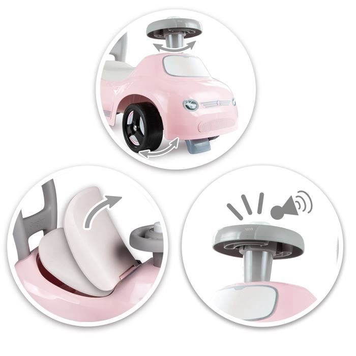 Smoby - 2 in 1 child carrier - Pink car - Underseat storage + horn - From 10 months - Made in France