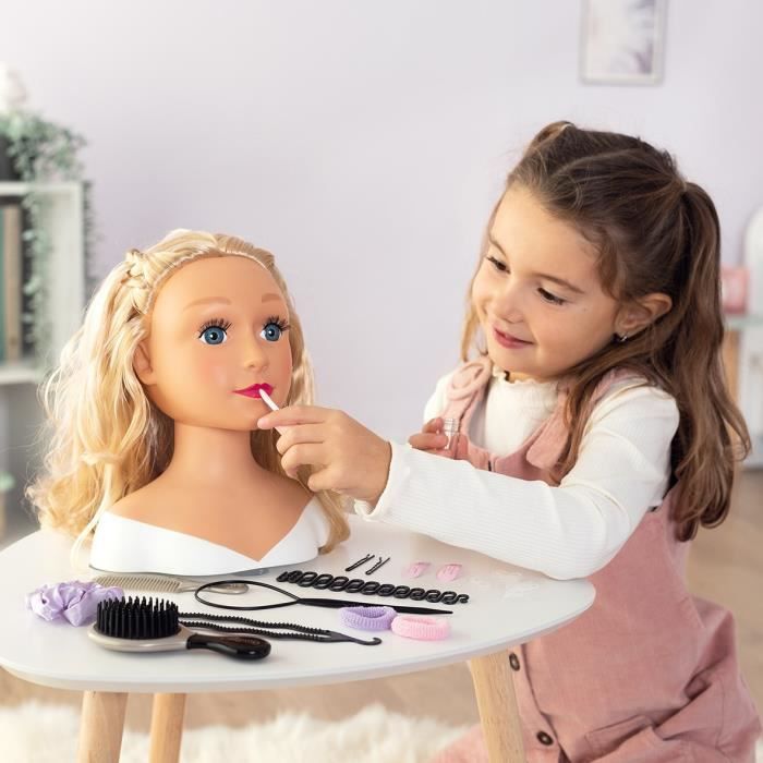 Smoby - Blonde styling head - Easy to style - 19 realistic accessories - Thermosensitive lips - Storage hatch