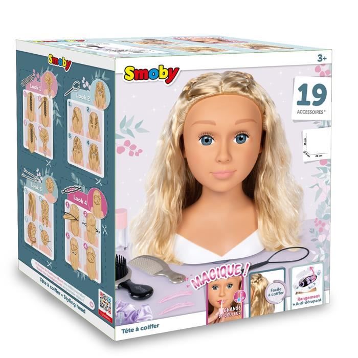 Smoby - Blonde styling head - Easy to style - 19 realistic accessories - Thermosensitive lips - Storage hatch