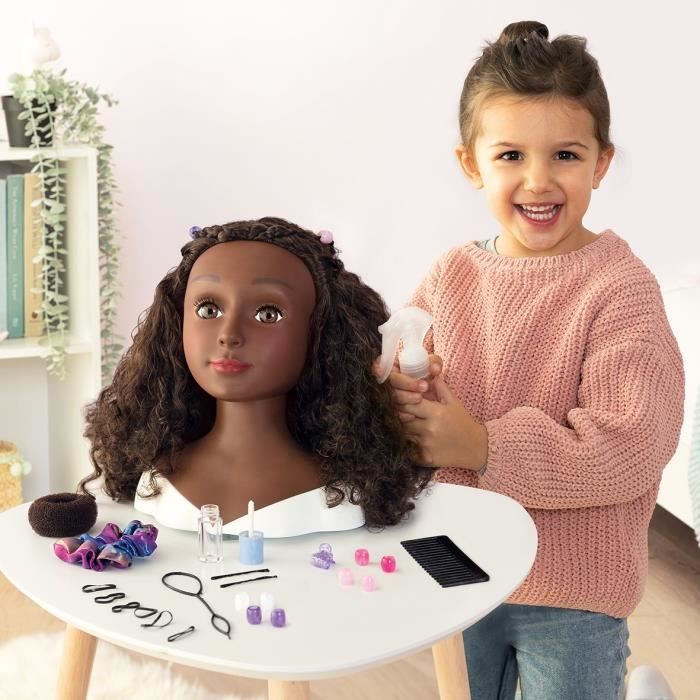 Smoby - Afro hair styling head - Easy to style - 23 realistic accessories - Heat-sensitive lips - Storage hatch