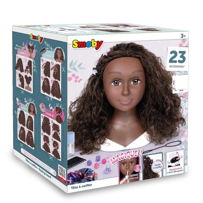 Smoby - Afro hair styling head - Easy to style - 23 realistic accessories - Heat-sensitive lips - Storage hatch