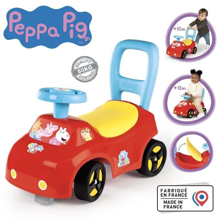 Smoby - 2 in 1 child car carrier - Peppa Pig - Storage under the saddle + horn - From 10 months - Made in France