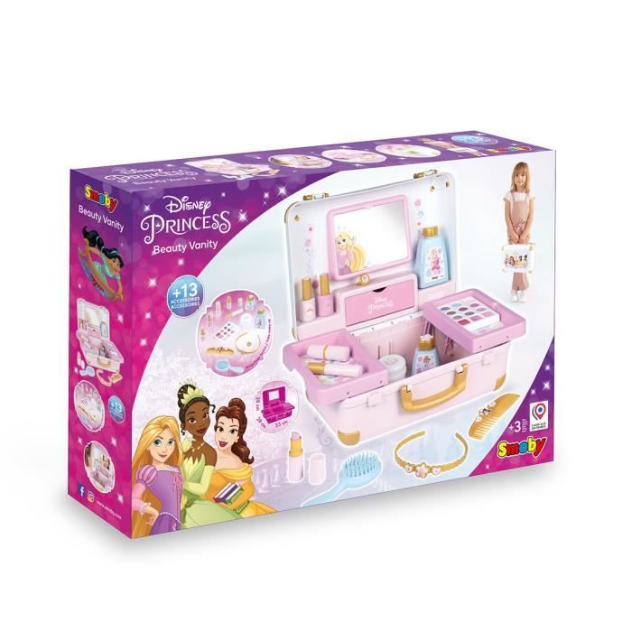 Smoby - Disney Princess - Easy to carry beauty case - 13 accessories included: hairdressing, nail care, makeup - Fabricatio