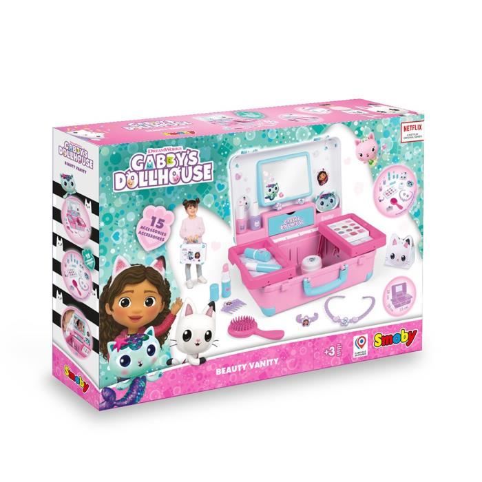 Smoby - Gabby and the Magic House - Easy to carry beauty case - 13 accessories included: hairdressing, nail care, makeup -