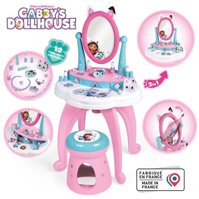 Smoby - Gabby and the Magic House - 2 in 1 children's dressing table - Stool included - 12 accessories - Adjustable mirror