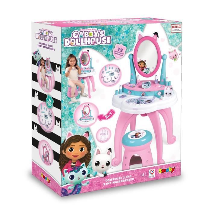 Smoby - Gabby and the Magic House - 2 in 1 children's dressing table - Stool included - 12 accessories - Adjustable mirror
