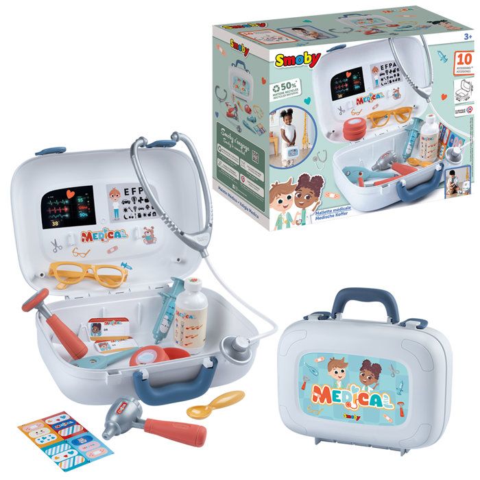SMOBY - Doctor's Case - Ages 3 and up - Portable - Includes many accessories: thermometer, scissors, bandages, syringe