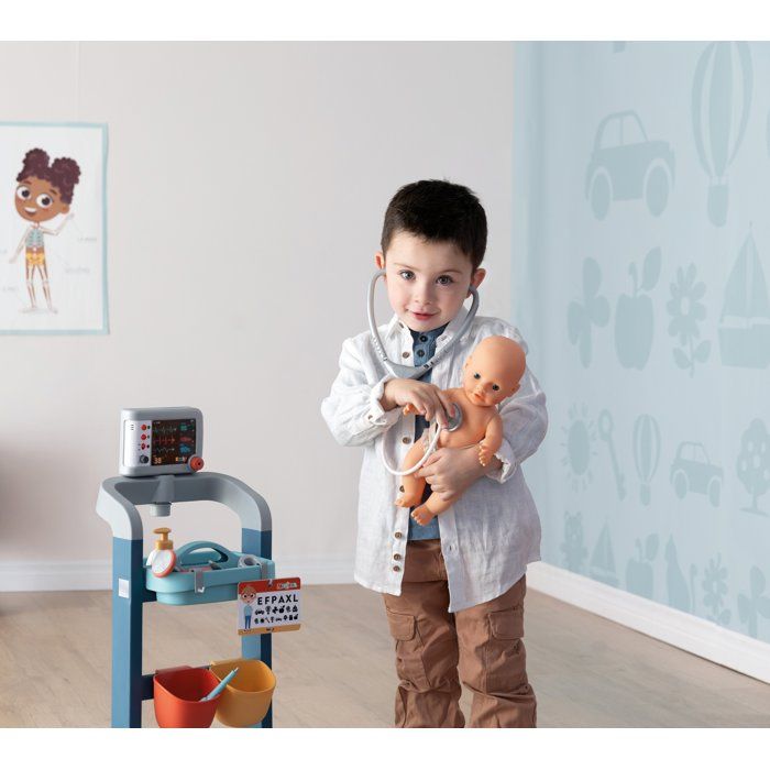 Smoby - Electronic Medical Cart - Kids' Doctor's Cart - Sounds and Lights - 12 Accessories - Ages 3 and up - Made in France