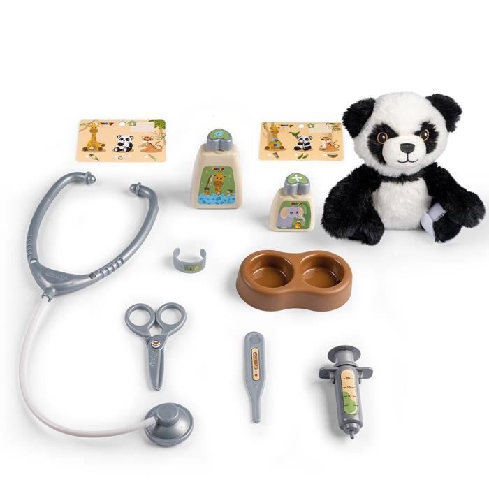 Smoby - Veterinary case - 1 panda plush and many accessories - 2 in 1 product: Transport cage - Made in France