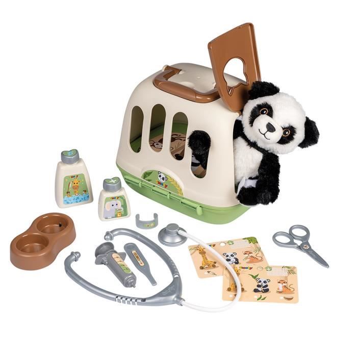 Smoby - Veterinary case - 1 panda plush and many accessories - 2 in 1 product: Transport cage - Made in France