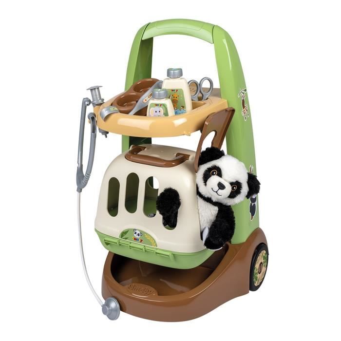 Smoby - Zoo Veterinarian Trolley - Panda Plush - Many accessories included - 2 in 1 product: Transport cage - Manufacturing