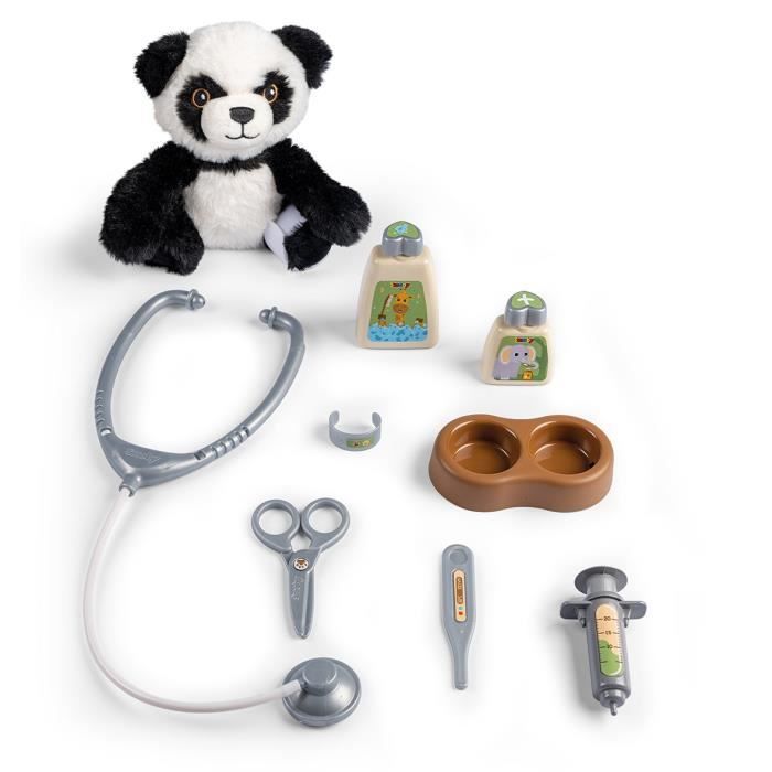 Smoby - Zoo Veterinarian Trolley - Panda Plush - Many accessories included - 2 in 1 product: Transport cage - Manufacturing