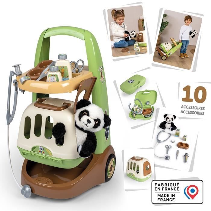 Smoby - Zoo Veterinarian Trolley - Panda Plush - Many accessories included - 2 in 1 product: Transport cage - Manufacturing