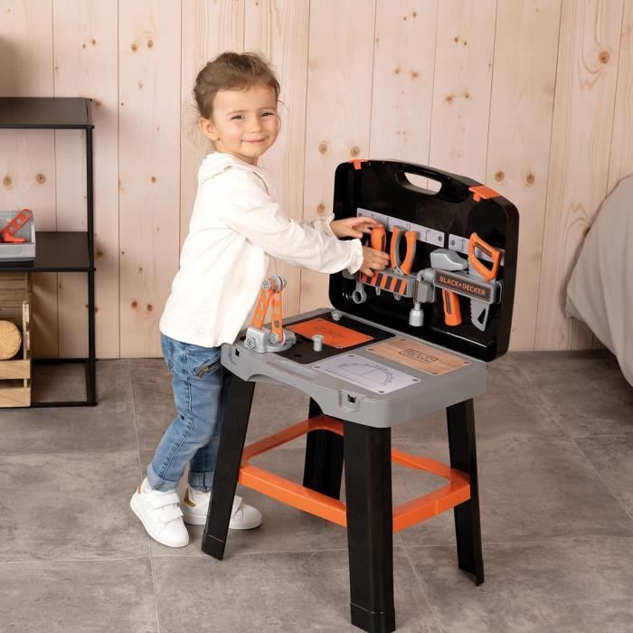 Smoby - Black and Decker - Bricolo Smart Workbench - Imitation game - Case that transforms into a workbench - 33 accessories included - Fa