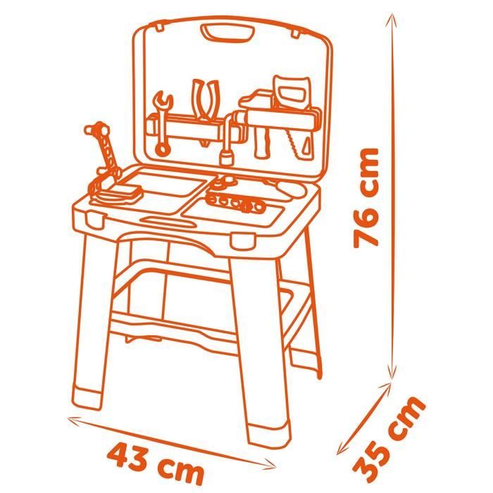 Smoby - Black and Decker - Bricolo Smart Workbench - Imitation game - Case that transforms into a workbench - 33 accessories included - Fa