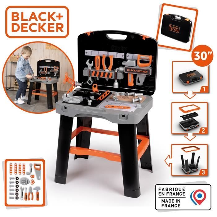 Smoby - Black and Decker - Bricolo Smart Workbench - Imitation game - Case that transforms into a workbench - 33 accessories included - Fa
