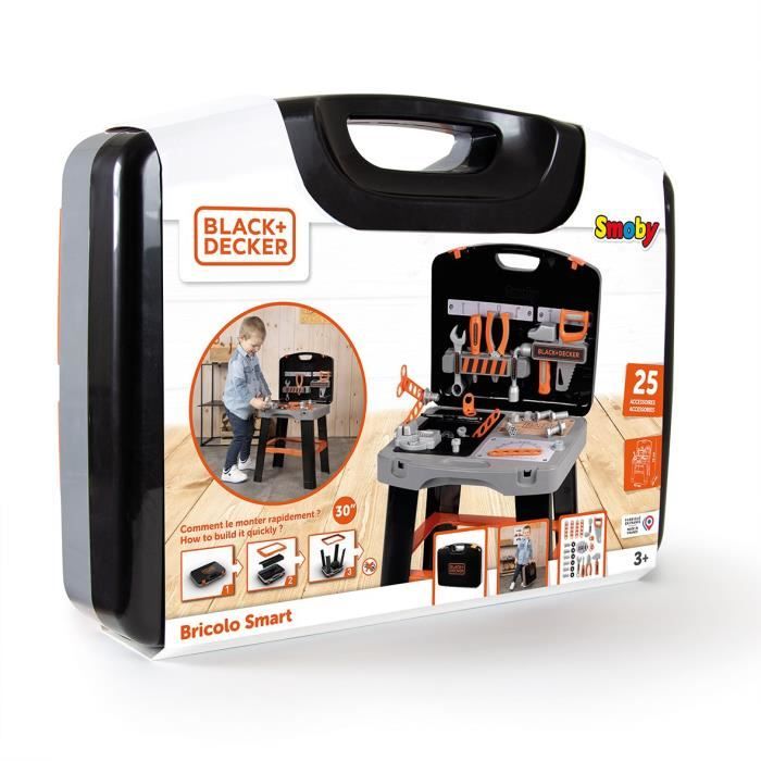 Smoby - Black and Decker - Bricolo Smart Workbench - Imitation game - Case that transforms into a workbench - 33 accessories included - Fa