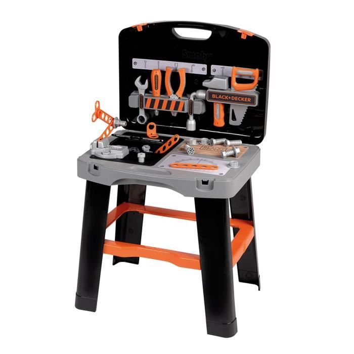 Smoby - Black and Decker - Bricolo Smart Workbench - Imitation game - Case that transforms into a workbench - 33 accessories included - Fa