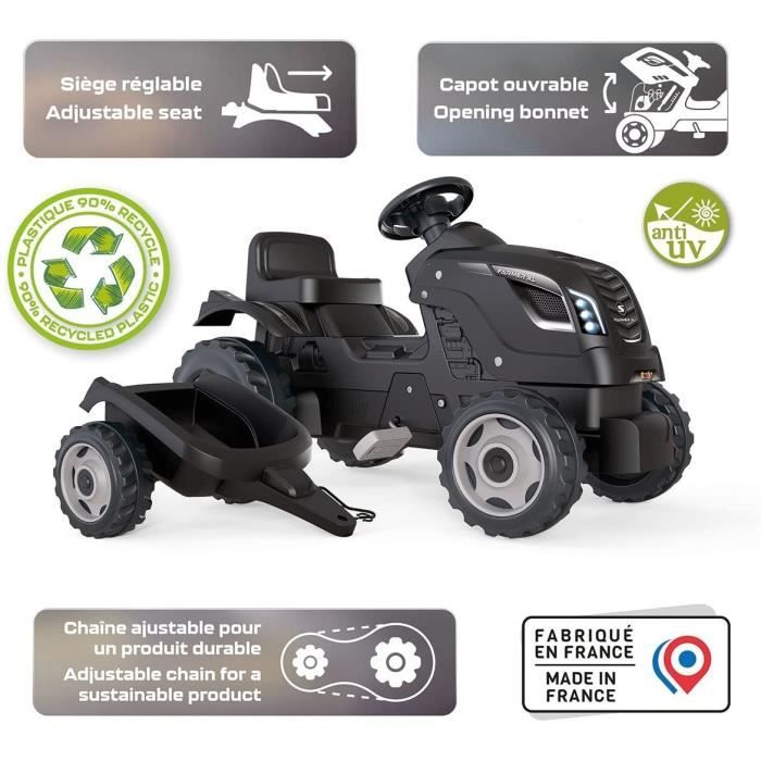 Smoby Farmer XL pedal tractor + trailer - Black