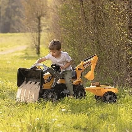 Builder Max pedal tractor + Trailer + Backhoe + Excavator - Smoby - Yellow