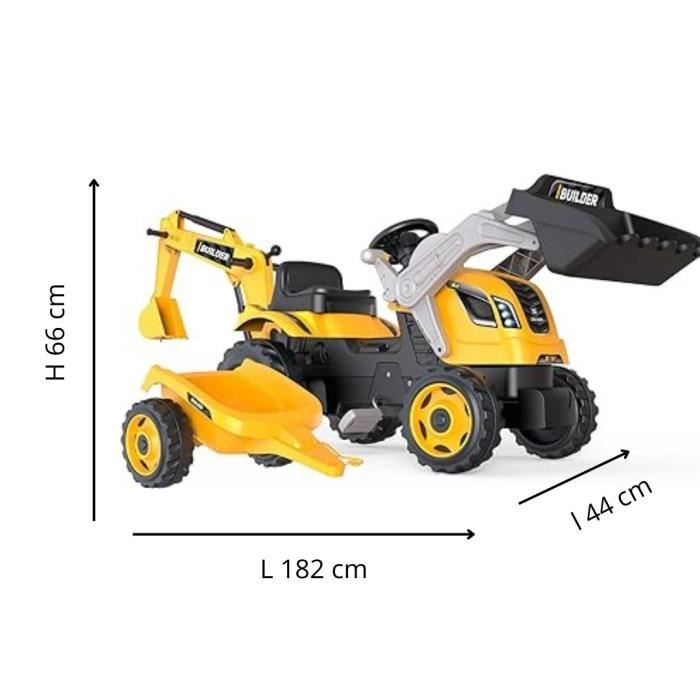 Builder Max pedal tractor + Trailer + Backhoe + Excavator - Smoby - Yellow